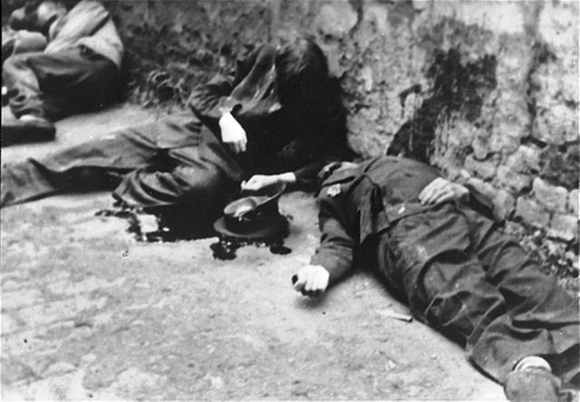 The bodies of Jewish policemen executed by the SS during the Warsaw ghetto uprising